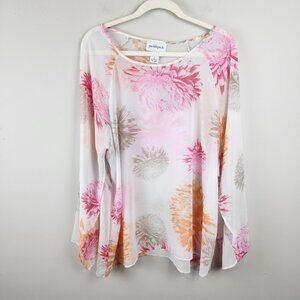 Peck & Peck sz XL sheer top blouse cover up split sleeve floral